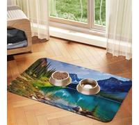 Lake Mountain Landscape Pet Feeding Mat 30x45cm, Absorbent Dog Mat for Food and Water Bowl, PU Leather Cat Food Mat Waterproof Dog Bowl Mats Quick Dry Pet Placemats-No Stains