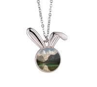 Lake Mountain Science Nature Scenery Rabbit Necklace Pendant Bunny Animal Jewelry Gift