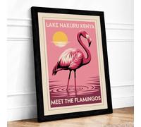 Lake Nakuru Flamingo Vintage Framed Wall Art Print A4 (29.7×21cm) Black, Wall Decor for Living Room, Bedroom, Office & Home, Ready to Hang, Art Gift