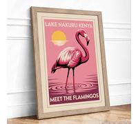 Lake Nakuru Flamingo Vintage Framed Wall Art Print A4 (29.7×21cm) Oak, Wall Decor for Living Room, Bedroom, Office & Home, Ready to Hang, Art Gift