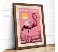 Lake Nakuru Flamingo Vintage Framed Wall Art Print A4 (29.7×21cm) Walnut, Wall Decor for Living Room, Bedroom, Office & Home, Ready to Hang, Art Gift