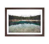 Lake of Carezza Nova Levante Italy Painting Framed Print | A2 Walnut Framed Wall Art | Ready to Hang | Modern Landscape Picture | Living Room Bedroom Lounge Office