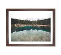 Lake Of Carezza Nova Levante Italy Painting Modern Art Framed Print | A4 Walnut Framed Wall Art | Ready to Hang | Modern Landscape Picture | Living Room Bedroom Lounge Office