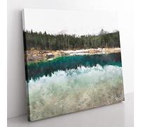 Lake of Carezza Nova Levante Italy Painting Modern Canvas Wall Art Print Ready to Hang, Framed Picture for Living Room Bedroom Home Office Décor, 50x50 cm (20x20 Inch)