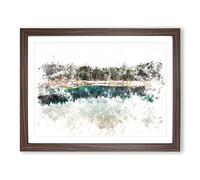 Lake Of Carezza Nova Levante Italy Watercolour Modern Framed Print | A2 Walnut Framed Wall Art | Ready to Hang | Modern Landscape Picture | Living Room Bedroom Lounge Office