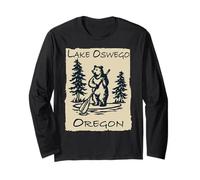 Lake Oswego Oregon Souvenir Bear on Paddleboard SUP Long Sleeve T-Shirt