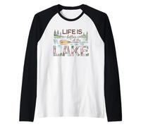 Lake Paddle Canoe Camping Cabin Nature Lover Fishing Art Raglan Baseball Tee
