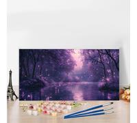 Lake Paint by Numbers for Adults Beginners, DIY Paint by Numbers Forest Colored Canvas Drawing, Easy Arts and Crafts for Acrylic Pigment Paintwork Kit Hobbies for Adults Women Gifts, Room Decor G8-480