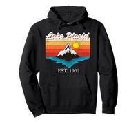 Lake Placid Mountain River Retro Sunset USA Trip Lake Placid Pullover Hoodie
