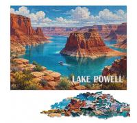Lake Powell USA Landscape Illustration Jigsaw Puzzle for Adults, 500 Pieces | Festive puzzle present: indoor weekend activity on weekends.