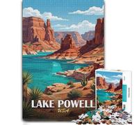 Lake Powell USA Landscape Illustration Wooden Jigsaw Puzzle for Adults | Border-first building - less screen time at home on quiet evenings.
