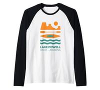 Lake Powell Utah Rock Formation and Boating Icons Minimalist Raglan Baseball Tee