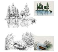 Lake River Scenery Trees Boat Clear Stamps for Card Making and Scrapbooking Card Making Words Transparent Stamps Silicone Stamps Photo Album Decor