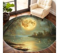 Lake Round Area Rug 240cm, Scenery Rug, Night View Circle Rugs, Low-Pile Round Rugs for Kitchen Dining Living Room Bathroom Beneath the Furniture