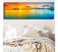 Lake Sunset Canvas Art Print Painting Nature Landscape Poster Wall Decor for Living Room Bedroom Serene Home Decor 20x60cm Frameless