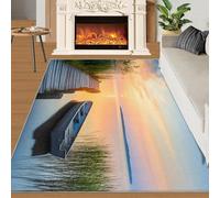 Lake Sunset Rugs for Living Room 80x150cm Boat on Wooden Boardwalk Area Rug Reeds at Dusk Bedroom Carpet Mat for Bedroom Living Room Kitchen