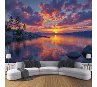 Lake Sunset Wallpaper - Photography Natural Scenery Wall Mural for TV and Sofa Background, Non-Woven Art Print Decoration Orange Color Wallpaper, for Living Room Bathroom Hallway, 300 x 210 cm