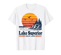 Lake Superior Great Lakes Retro Cliff Sunset Nature Art T-Shirt