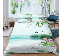 Lake Swan Bamboo Bedding set 3 pieces Duvet Cover Single for Kids Children Teens Adults 3D Printed Landscape Soft Microfiber Comforter Cover with Zipper 1 Quilt Cover + 2 Pillowcases