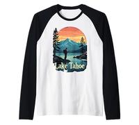 Lake Tahoe Fishing Serenity Sunset Scene Raglan Baseball Tee