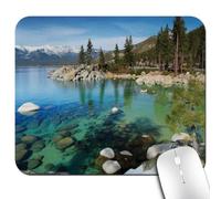 Lake Tahoe Mouse Pad, Scenic American Places Mountains with Snow Rocks in The Lake California Summer Mouse Pads