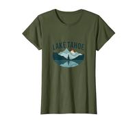 Lake Tahoe Scenic Mountain Landscape T-Shirt, Women, Olive Green, 3X-Large