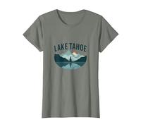 Lake Tahoe Scenic Mountain Landscape T-Shirt, Women, Olive Heather, Medium