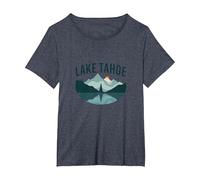 Lake Tahoe Scenic Mountain Landscape T-Shirt, Women's Plus, Heather Blue, 2X