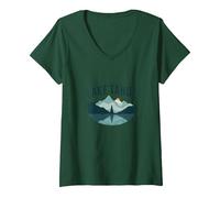 Lake Tahoe Scenic Mountain Landscape V-Neck T-Shirt, Women, Forest Green, XXL