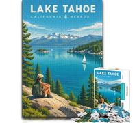 Lake Tahoe Travel Poster Classic Wooden Jigsaw, Adults, 1000 Pieces | Thoughtful Christmas gift for adults: tabletop activity for adults on quiet evenings.