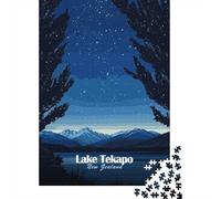Lake Tekapo Night Sky 1000 Piece Jigsaw Puzzle, Lakeside Architecture Scene, Interlocking Paper Pieces for Adults, Decorative Artwork, 52x38cm/1000pcs