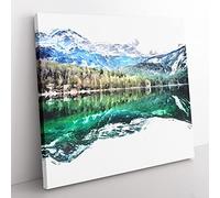 Lake Tovel in Trentino Italy in Abstract Modern Canvas Wall Art Print Ready to Hang, Framed Picture for Living Room Bedroom Home Office Décor, 50x50 cm (20x20 Inch)