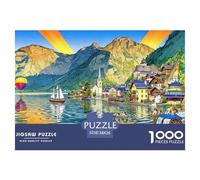 Lake Town Scene Jigsaw Puzzles Puzzles for Adults Kids. 1000 Pieces Mountain Water Reflections Great Gifts Challenge Toy Educational Game Home Decoration for Adults& Kids Age 14 Years Up 38x26cm/1000p