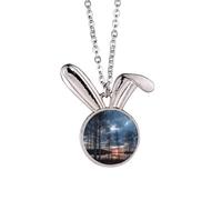 Lake Trees Science Nature Scenery Rabbit Necklace Pendant Bunny Animal Jewelry Gift