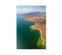 Lake Turkana Kenya Art Print, Emerald Green Water, Volcanic Islands Canvas Poster Wall Art Decor Print Picture Paintings for Living Room Bedroom Decoration 24" L X 36" W