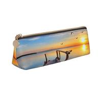 Lake Under Sunset Leather Pencil Case Slim Design Pen Bag with Metallic Zipper Pocket Size for Or Student Office College Middle School Pen Pouch