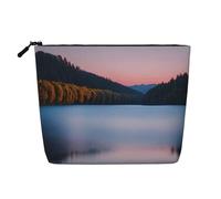 Lake Under Sunset Print Fake Hemp Makeup Bag â€“ Travel Toiletry Pouch for Women, Daily Storage, Business Trips, and More
