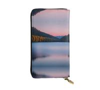Lake under Sunset Print Leather Long Clutch Wallet â€“ Fashionable Personalized Wallet, Multiple Card Slots, Gift Ready, Black, One Size