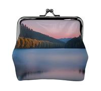 Lake Under Sunset Printed Microfiber PU Leather Wallet Kiss Lock Mini Pouch for Lipstick Key Change Organization