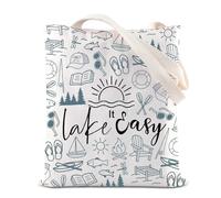 Lake Vacation Tote Bag Lake Life Gift Beach Camping Trip Gift Lake House Gift Lake It Easy Canvas Bag Summer Weekend Gift (Lake It Easy Tote)