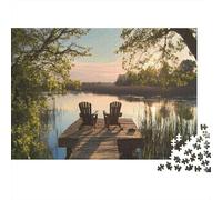 Lake View Dock Chairs 1000 Piece Game Night Puzzle for Adults Peaceful Sunset Lake Dock Quiet Relaxing Nature Scene Premium Sturdy Vibrant Challenging Hard Stress Relief 38x26cm/1000pcs