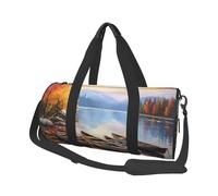 Lake with Boats Canoes Park Round Travel Duffel Bag - Large Capacity Durable Carry-On Bag for Vacation, Gym, Short Trips