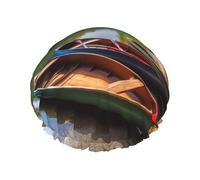 Lake with Boats Canoes Park Shower Caps for Women Reusable Waterproof Shower Bonnet Large Elastic Bath Caps Double Layers Bathing Hair Caps Designed for all Hair Lengths with PEVA Lining