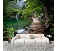 Lake Wooden Bridge Scene Mural Wallpaper for Living Room TV Backdrop Office Hotel Wall Decoration Poster Natural Scenery Wall Panoramic Mural Non-Woven Photo Wallpaper 200x140cm