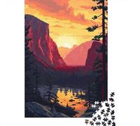 Lake Yosemite Pixel Art 1000-Piece Puzzle for Adults, 38x26cm/1000pcs, Clean White Cardboard for Sorting; to Complete Gradually over A Weekend
