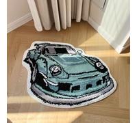 LAKEA Enthusiast Green Sports Car Shaped Flocking Rug Irregular Geometric Carpet Bed Side Anti Slip Floor Pad Doormat Aesthetic Home (31.5 X24 Inch)