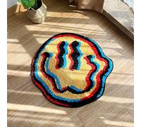 LAKEA Trippy Smile Face Rug, Round Area Rug, 60 cm, Yellow, ELEGANT, Space Theme, Fluffy, Non Slip, High Pile, Handmade, Bedroom, Kitchen, Living Room, Playroom
