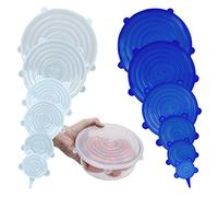 LAKEDO Silicone Stretch Lids - 12 Pack Bowl & Cup Covers, Microwave Can & Tin Lids - Round Shaped, White & Blue Color, 6 Sizes