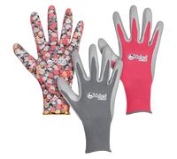 Lakeland Active 3 Pairs Orton Weed & Seed Gardening Gloves - Slate Grey & Fuchsia Pink & Floral - X-Small