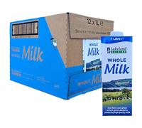 Lakeland Dairies Long Life Whole Milk, 1 Litre Cartons, Pack of 12